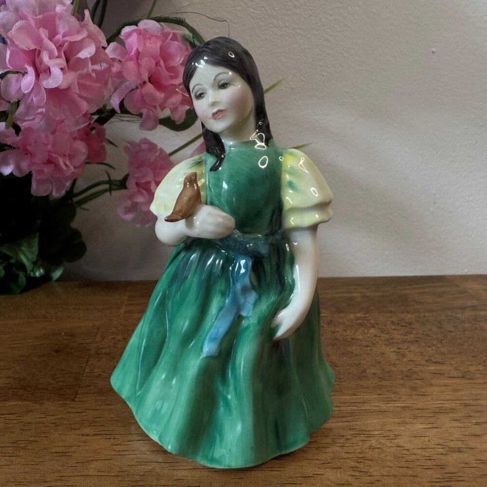 Royal Doulton Francine HN2422 Figurine Girl With Bird Green Dress 1971 Vintage